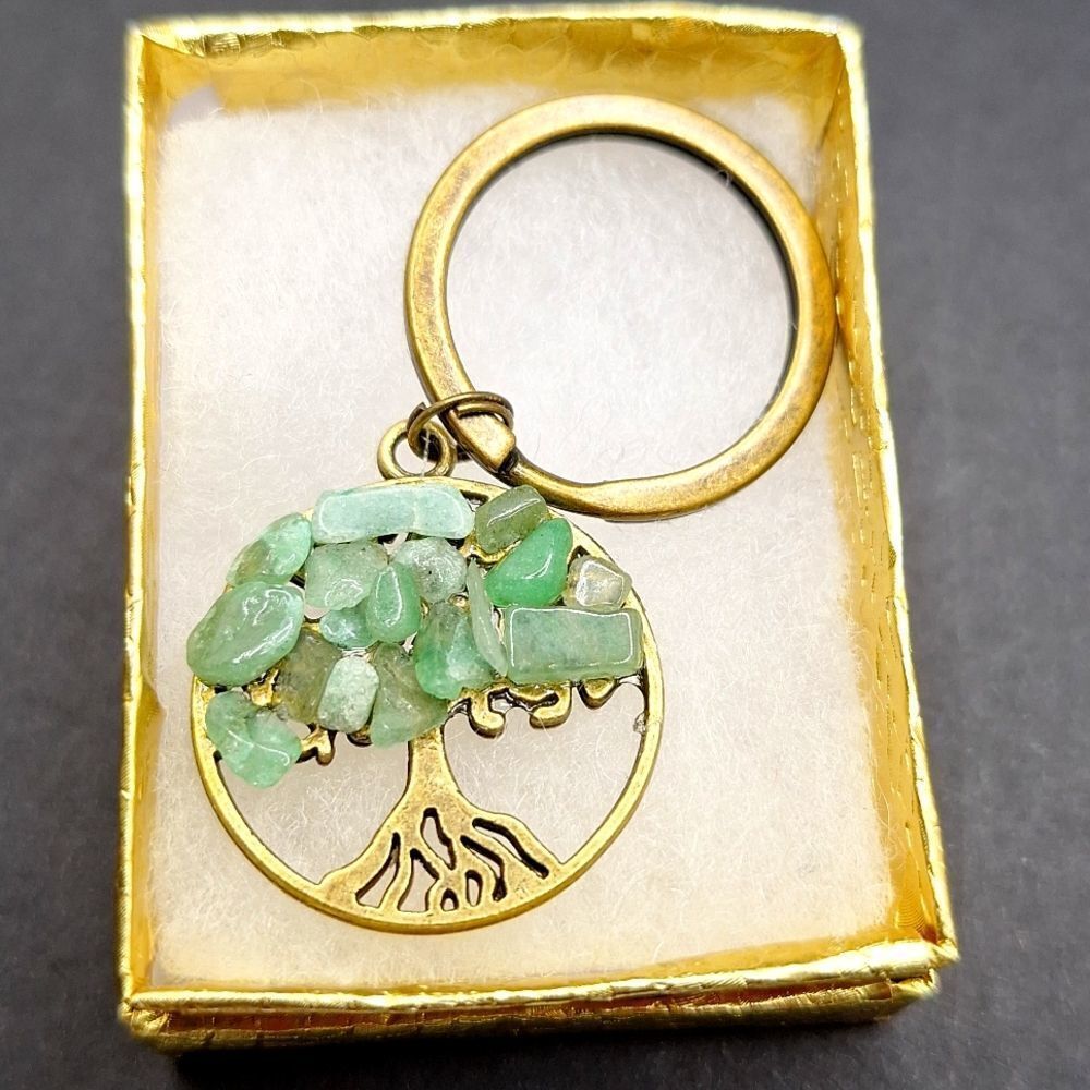 Aventurine tree of life keychain bronze keyring charm accessory gift